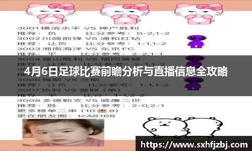 4月6日足球比赛前瞻分析与直播信息全攻略